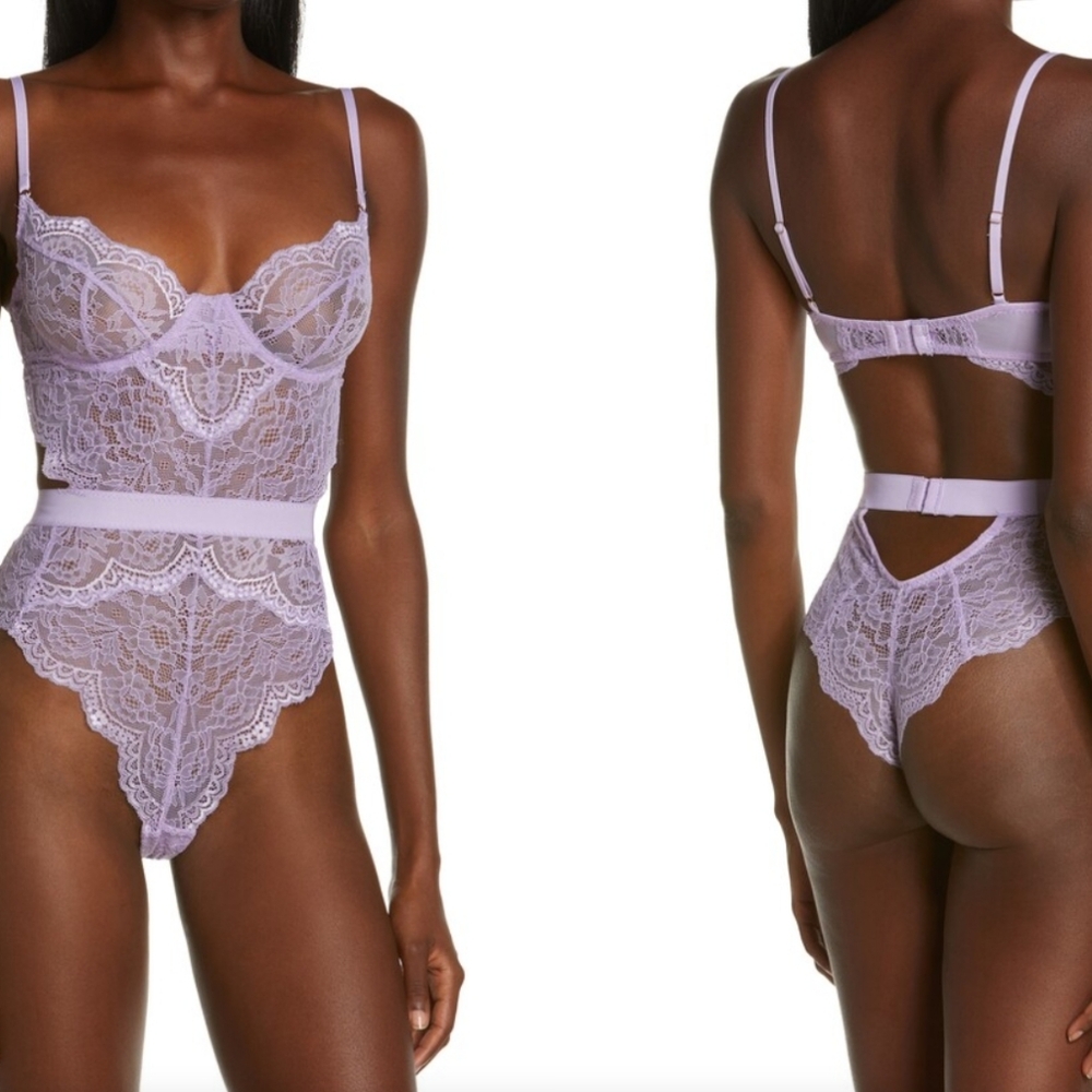 Ann Summers Hold Me Tight Underwire Thong Bodysuit Delicate Lavender Lace Bra